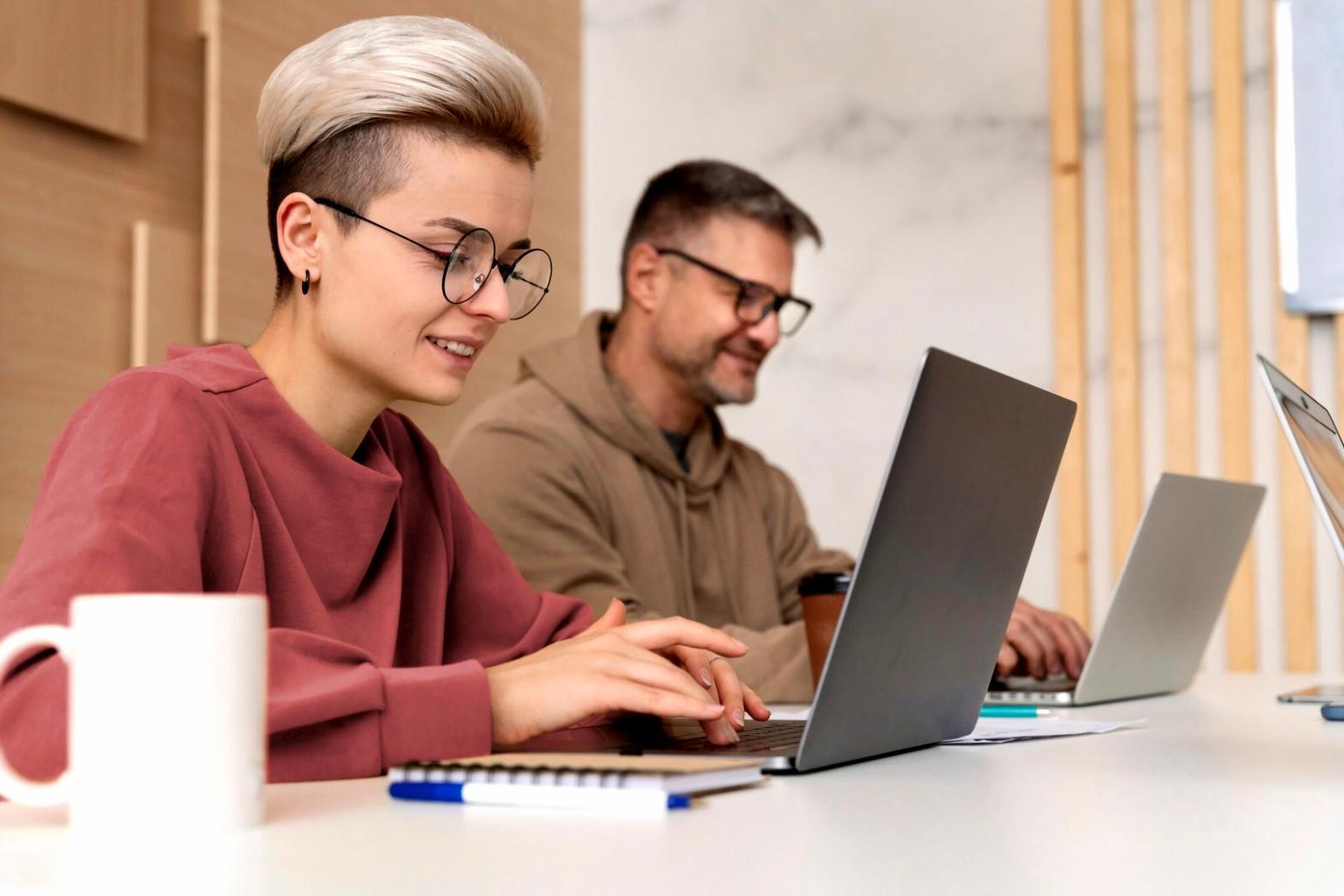 Students working collaboratively on financial analysis exercises