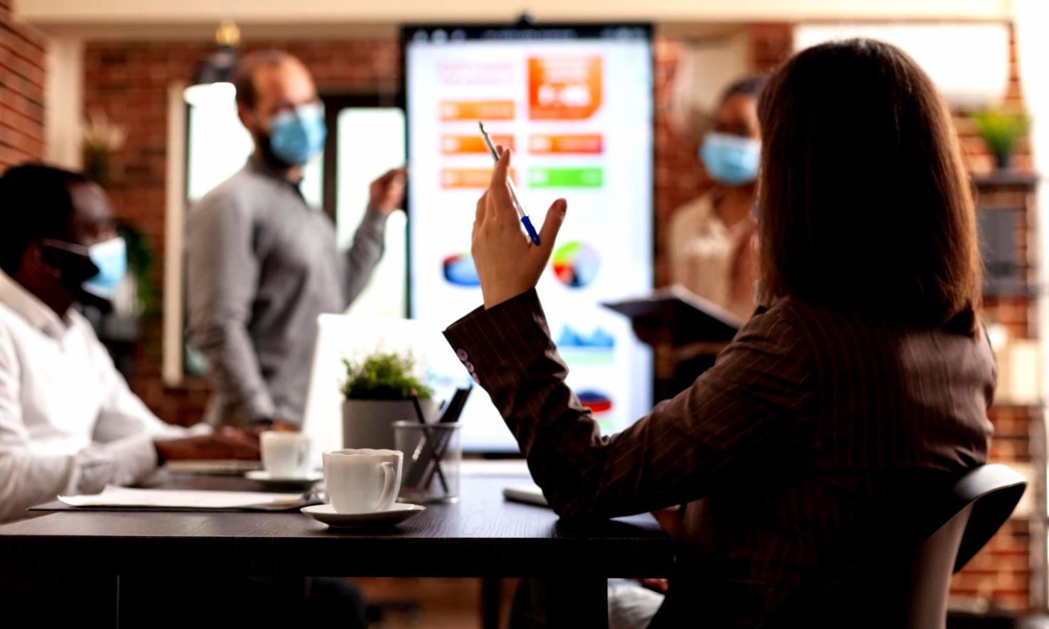 Business professionals collaborating on financial planning and strategy development